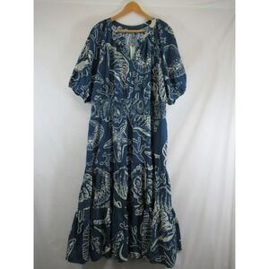 NEW Conditions Apply Anthropologie Midi Dress Plus Size 26W Blue Puff Sleeve